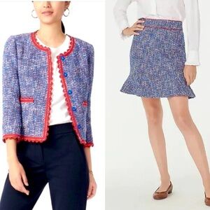 J Crew Lady Jacket Blazer & Fluted Skirt Suit in Autumn Tweed Sz 8